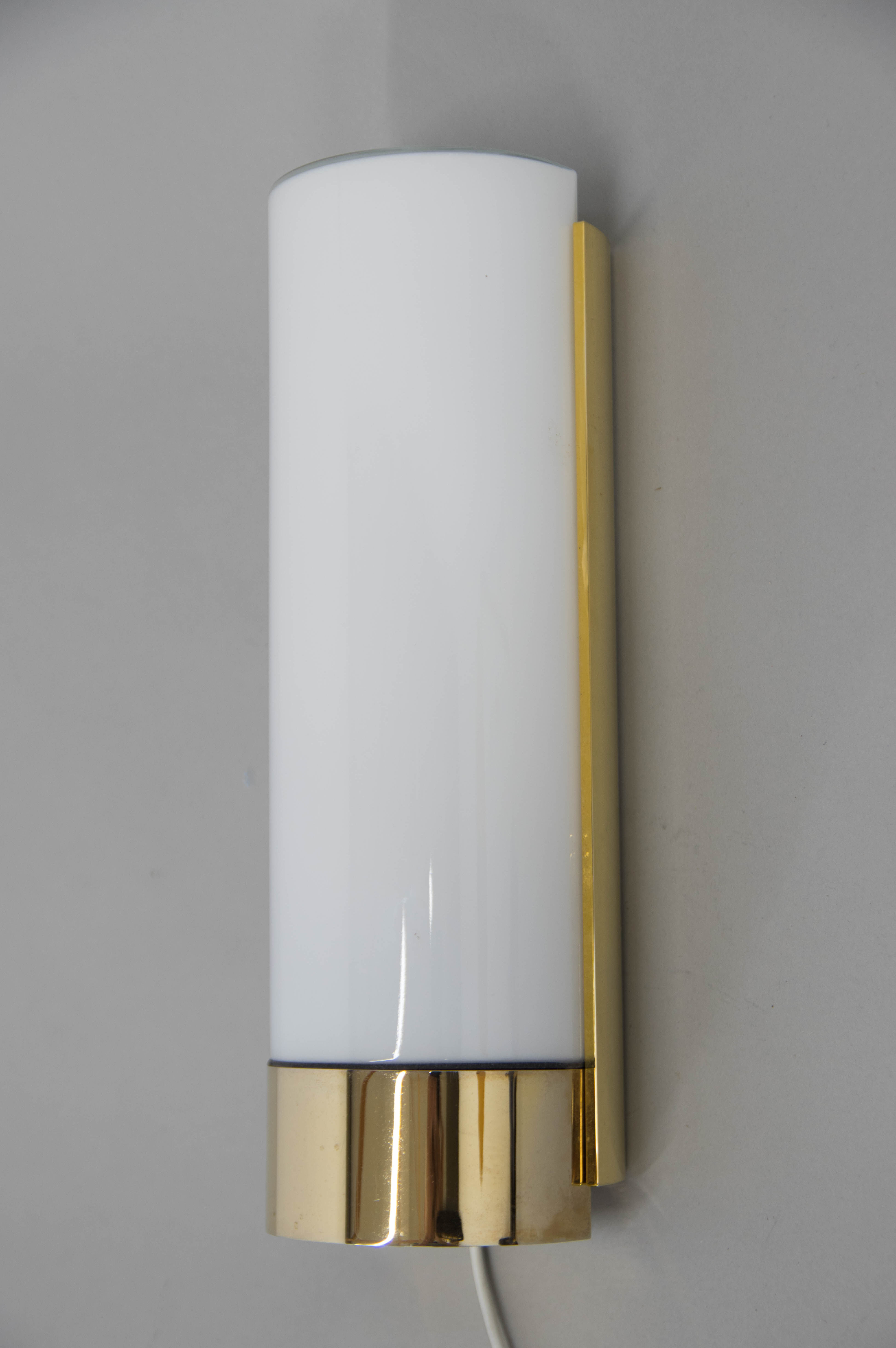 Brass and opaline glass wall lamp, glashutte limburg, 1970s