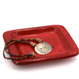 Rectangular ceramic catchall in red by Jean and Robert Cloutier.