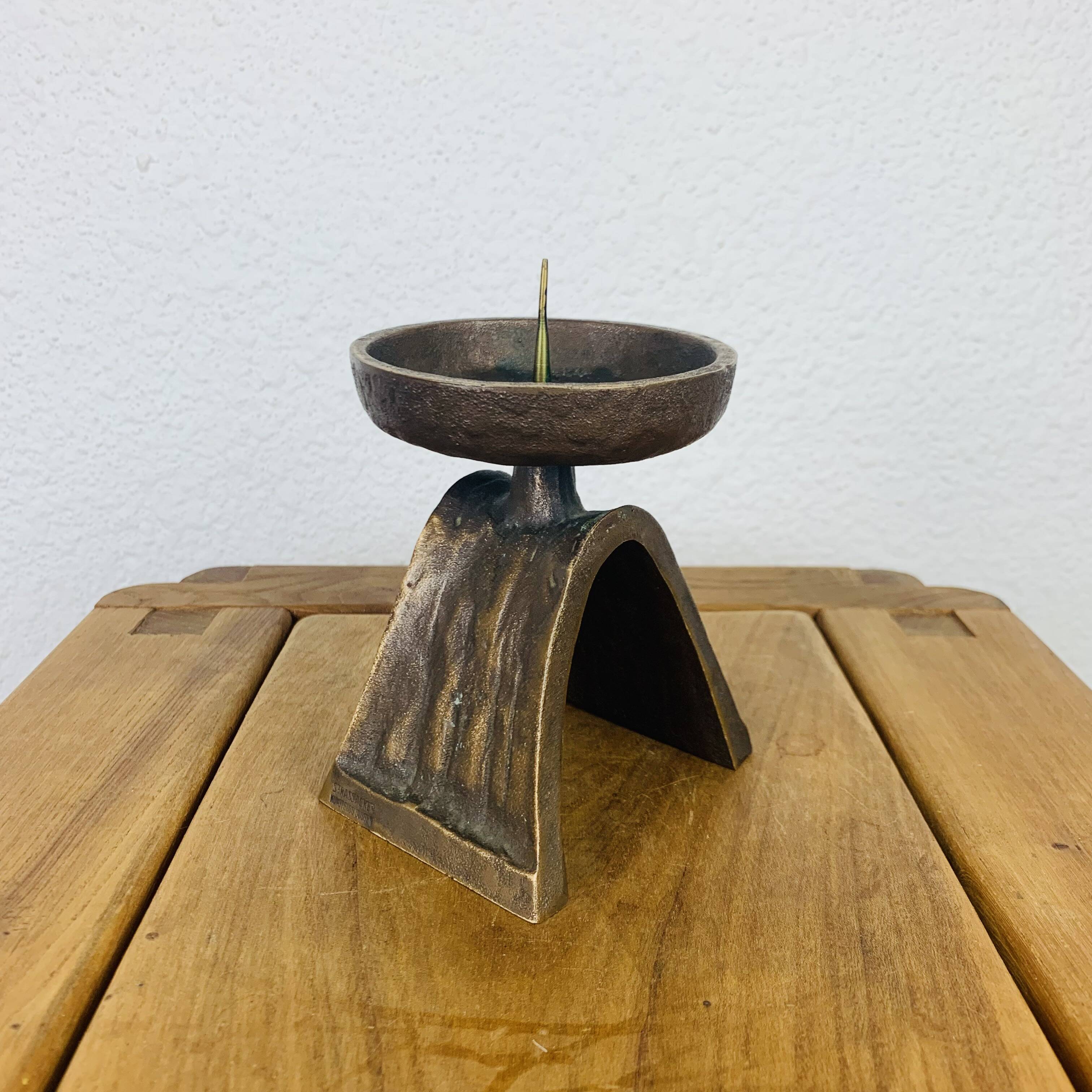Brutalist bronze candle holder Strassacker Kunstguss Sussen