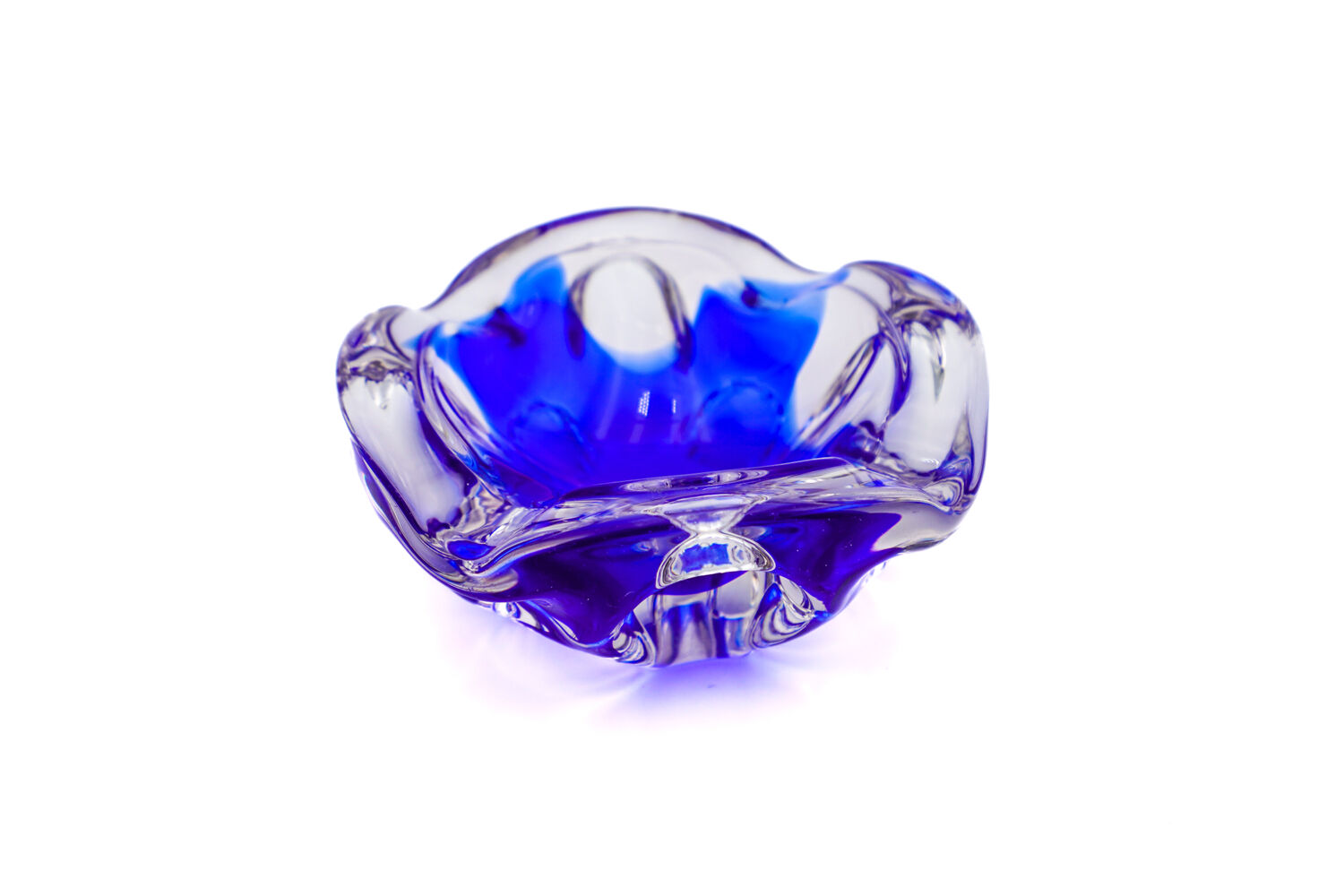 Sculptural Cobalt Blue & Crystal Sommerso Dish - Murano - 1960