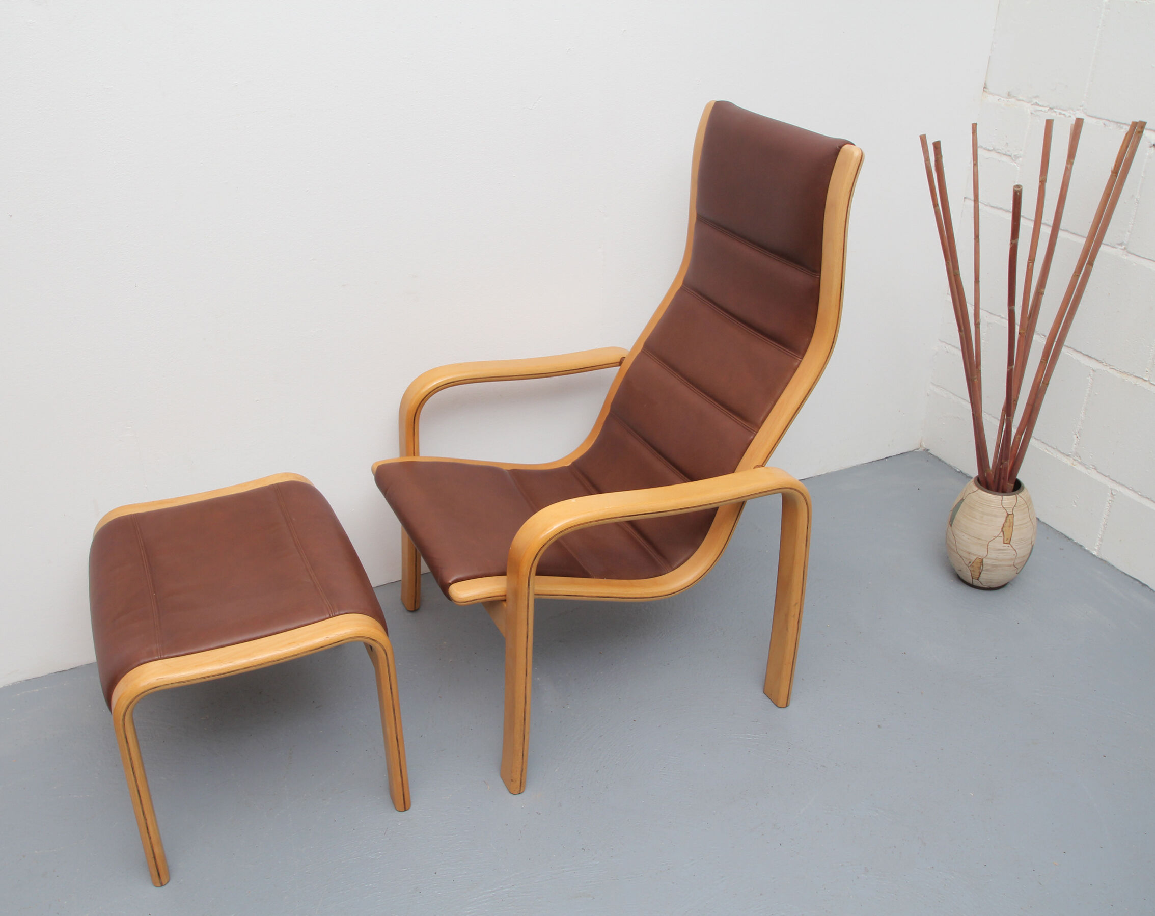1980s relax-chair with footstool, Yngve Ekström for Swedense