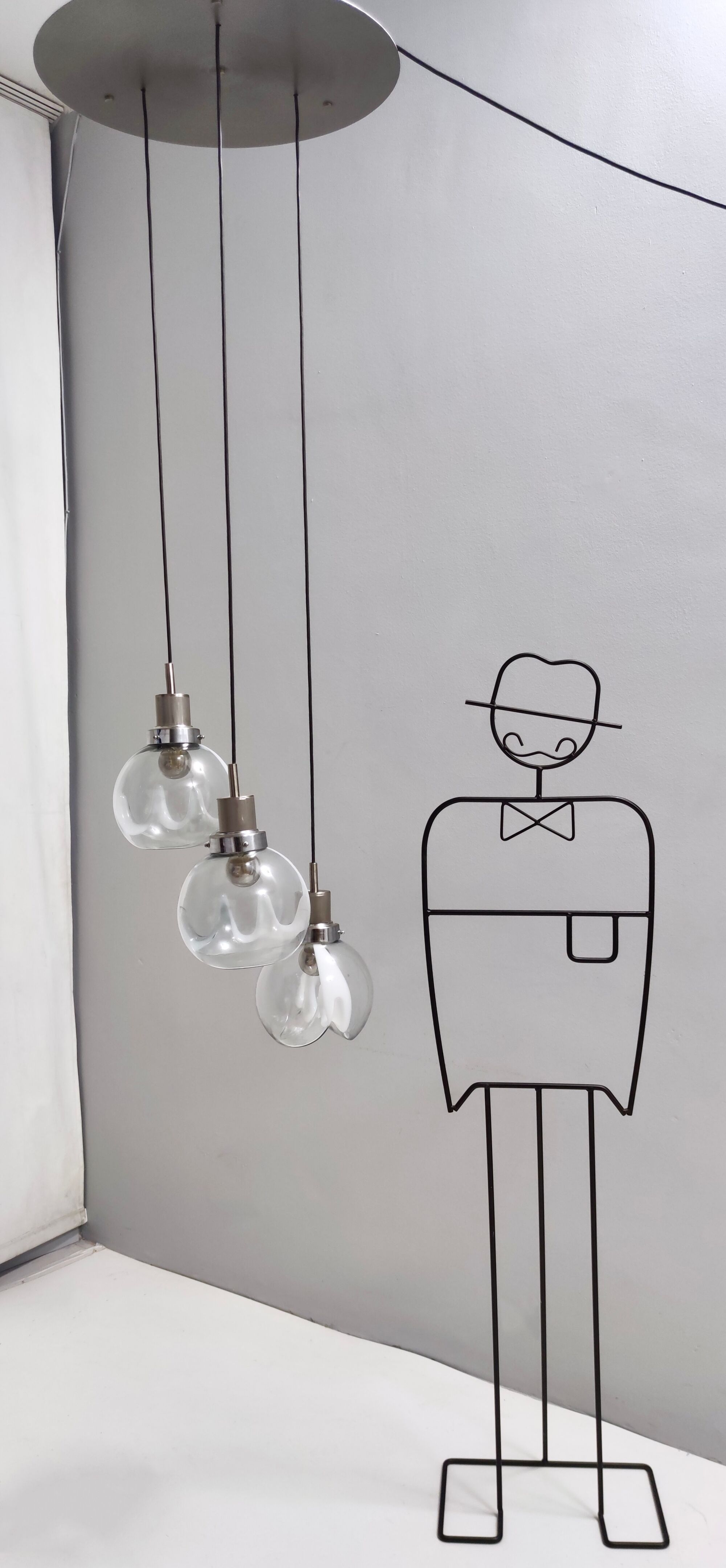 Murano glass and varnished metal 3-light pendant by Toni Zuccheri for Venini