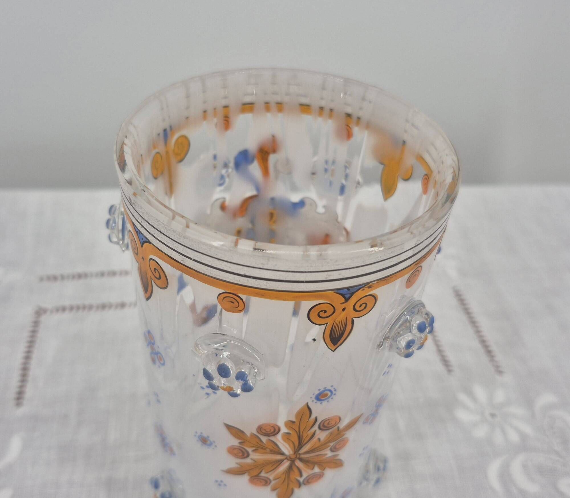 Small enamelled glass vase with armorial design in Historismus style from 19th century Bohemia.