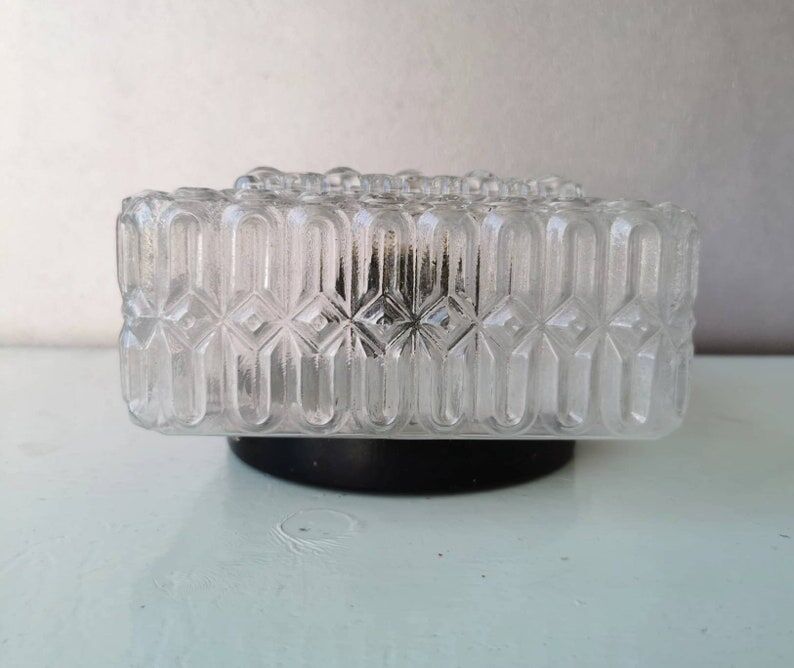 Vintage square glass ceiling lamp, 70s