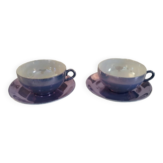 Tasses et sous tasses à thé porcelaine fine de chine irisées