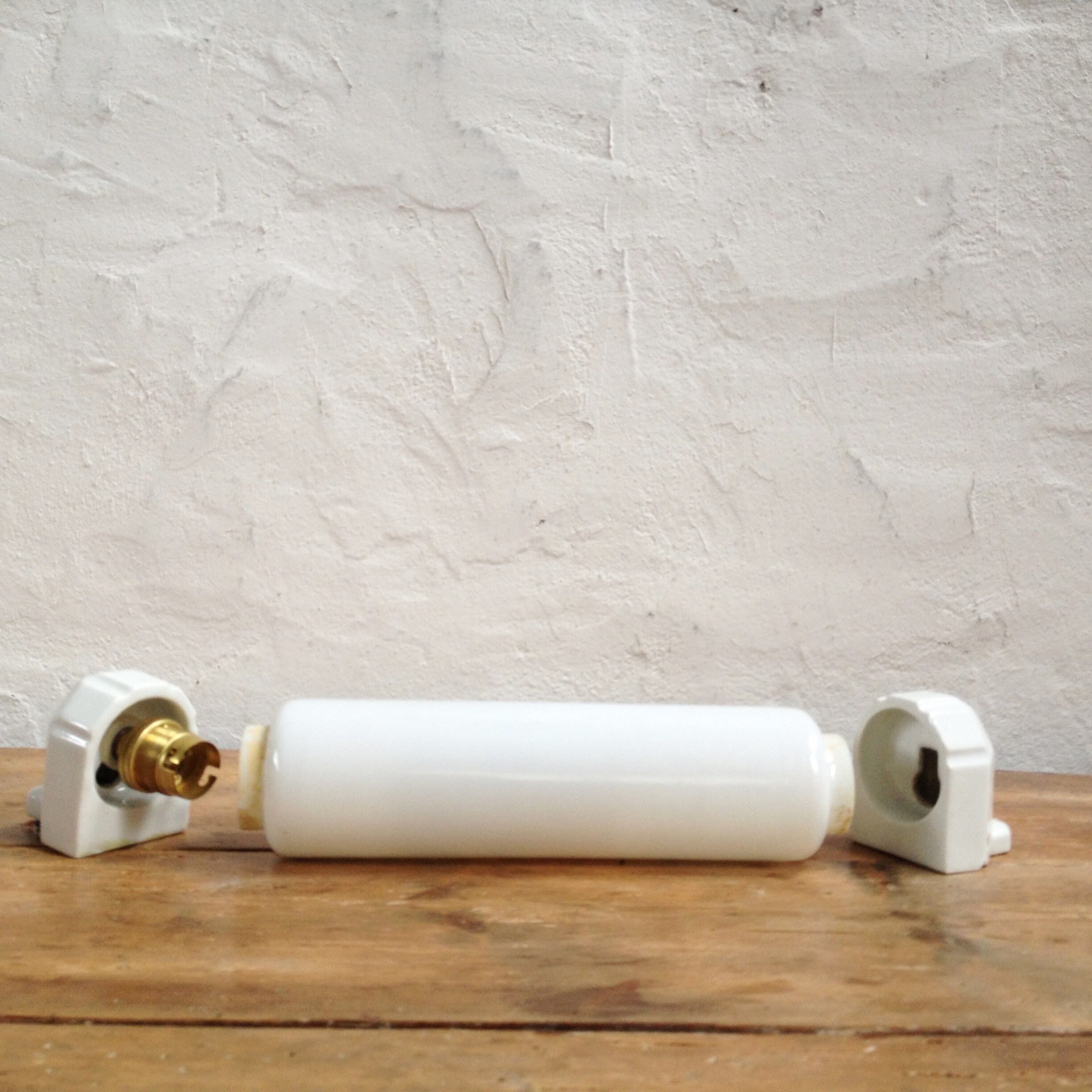 Art deco sconce, porcelain and opaline tube
