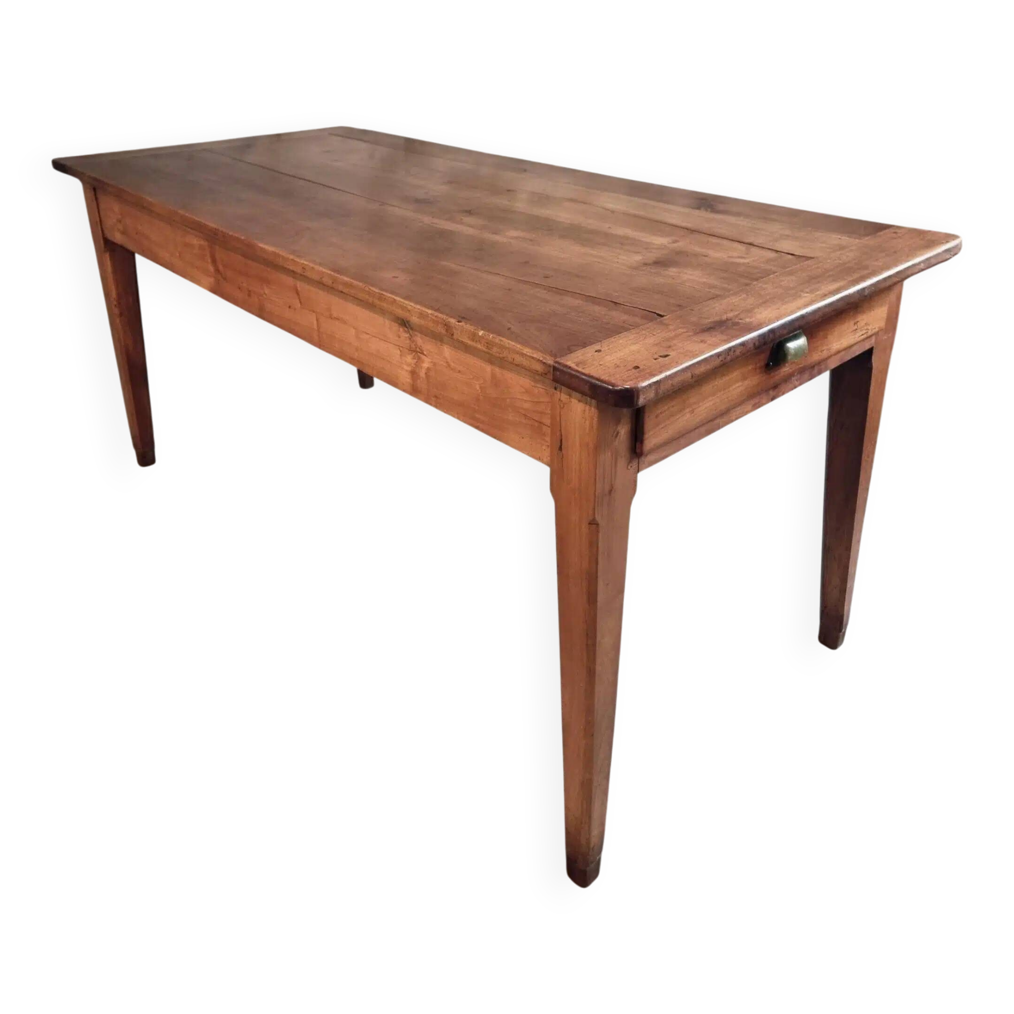 Antique French Farmhouse Table | 19th Century Cherry Wood Table with Drawer and Extension | 1880–1900 Rustic Kitchen