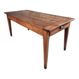 Antique French Farmhouse Table | 19th Century Cherry Wood Table with Drawer and Extension | 1880–1900 Rustic Kitchen
