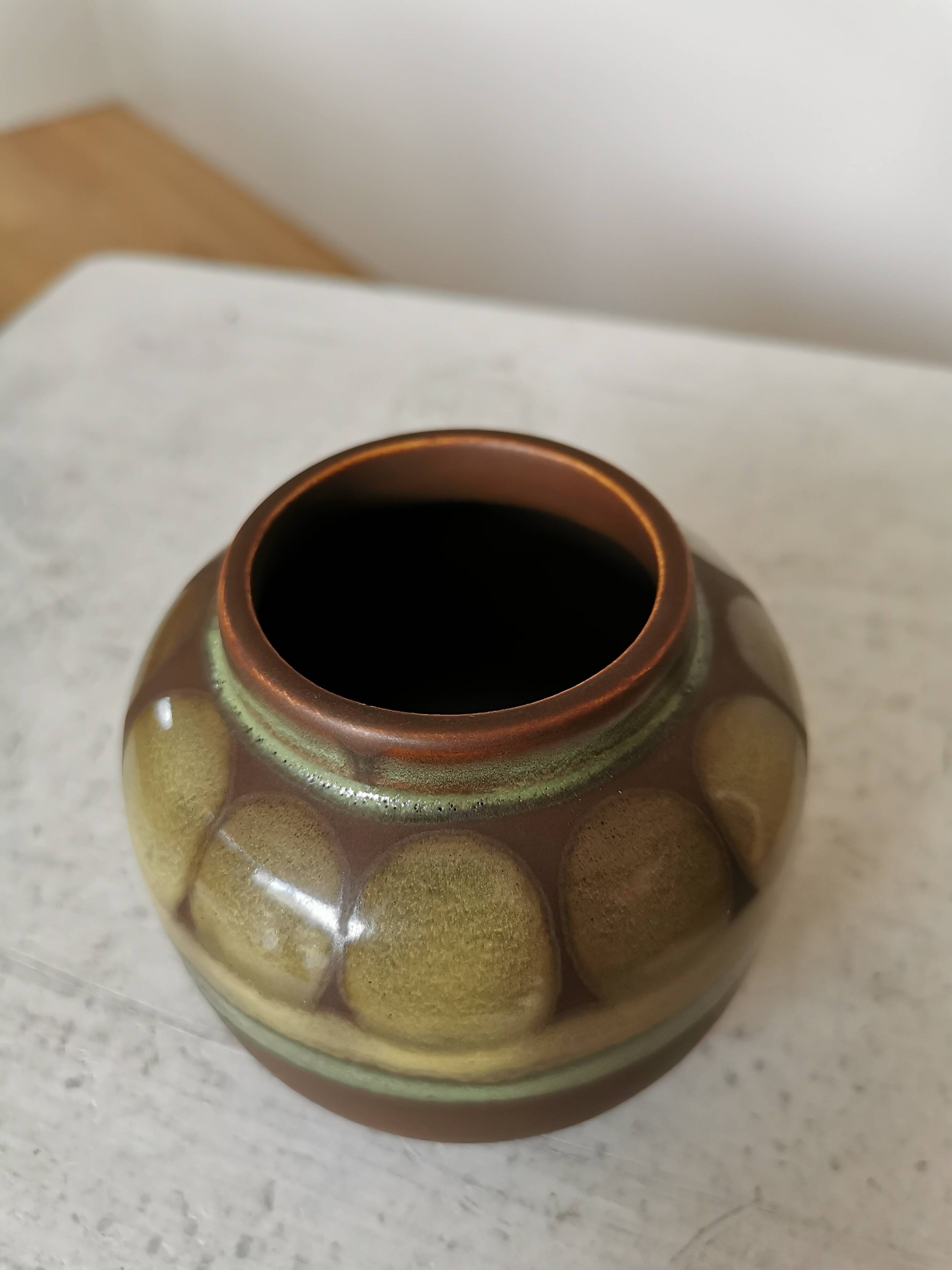 Vintage Olive Green Glazed Vase: 1970s KIL Ceramic Pottery