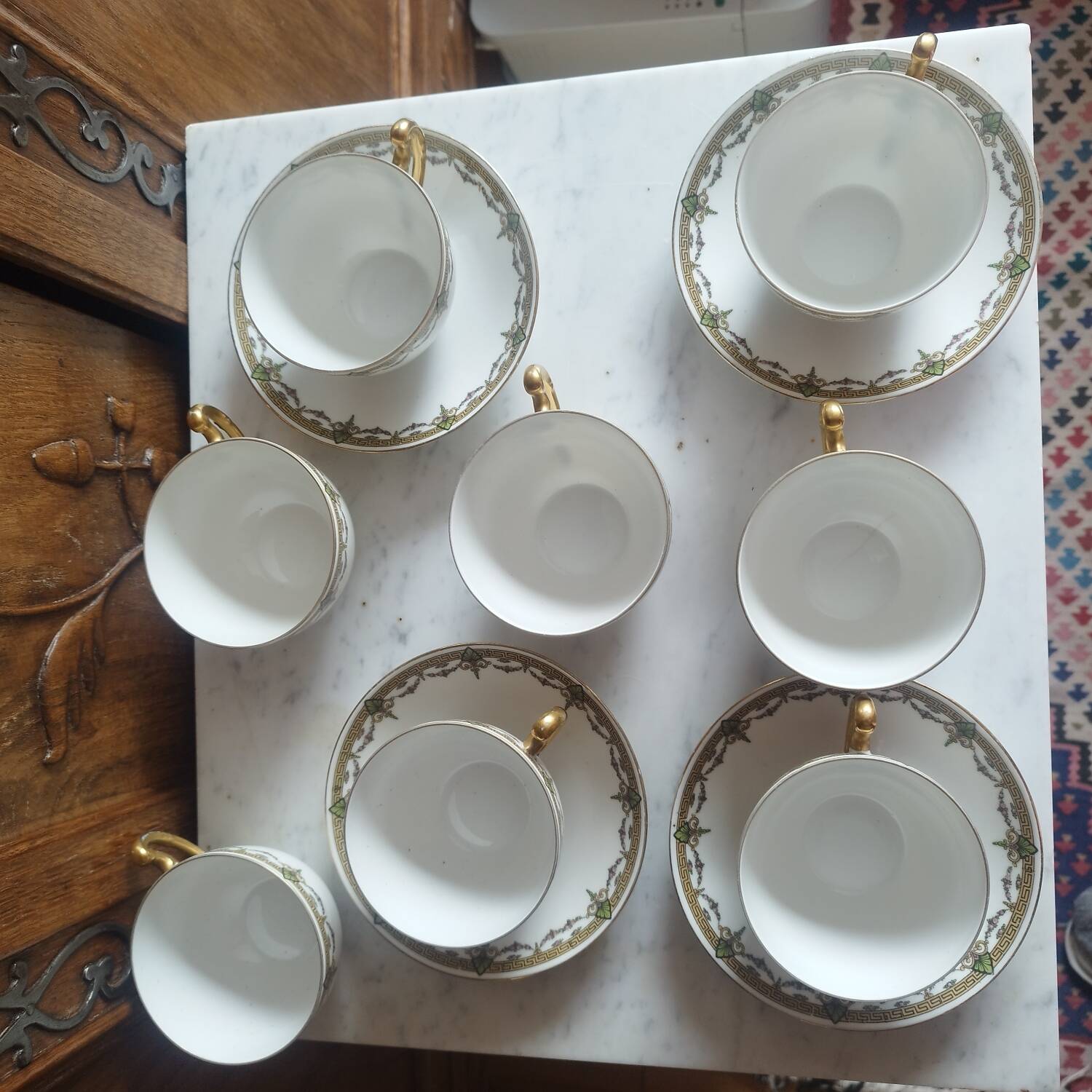 8 Art Deco Sigismond Maas cups Limoges porcelain