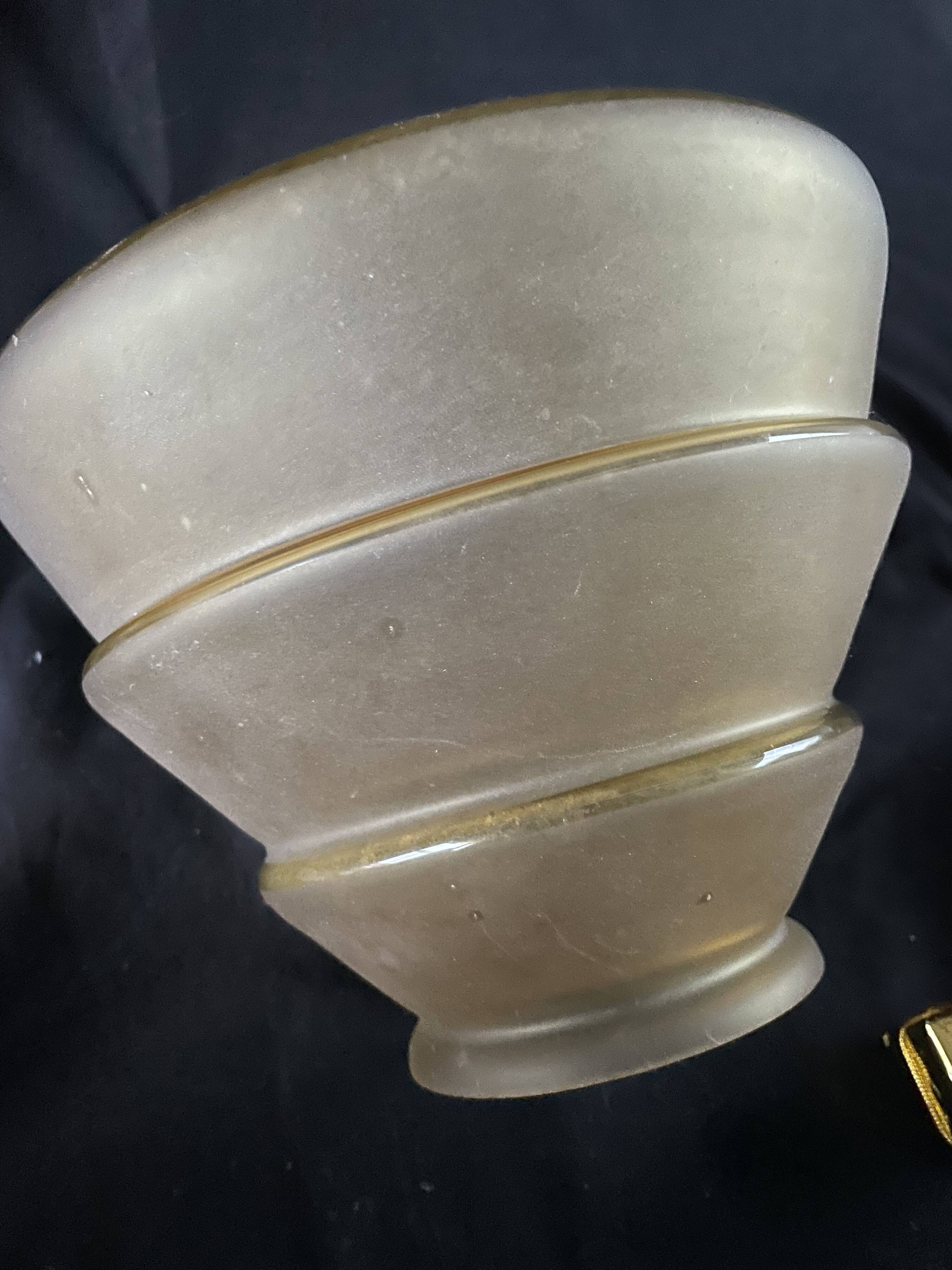 Yellow art deco lampshade with gold stripes