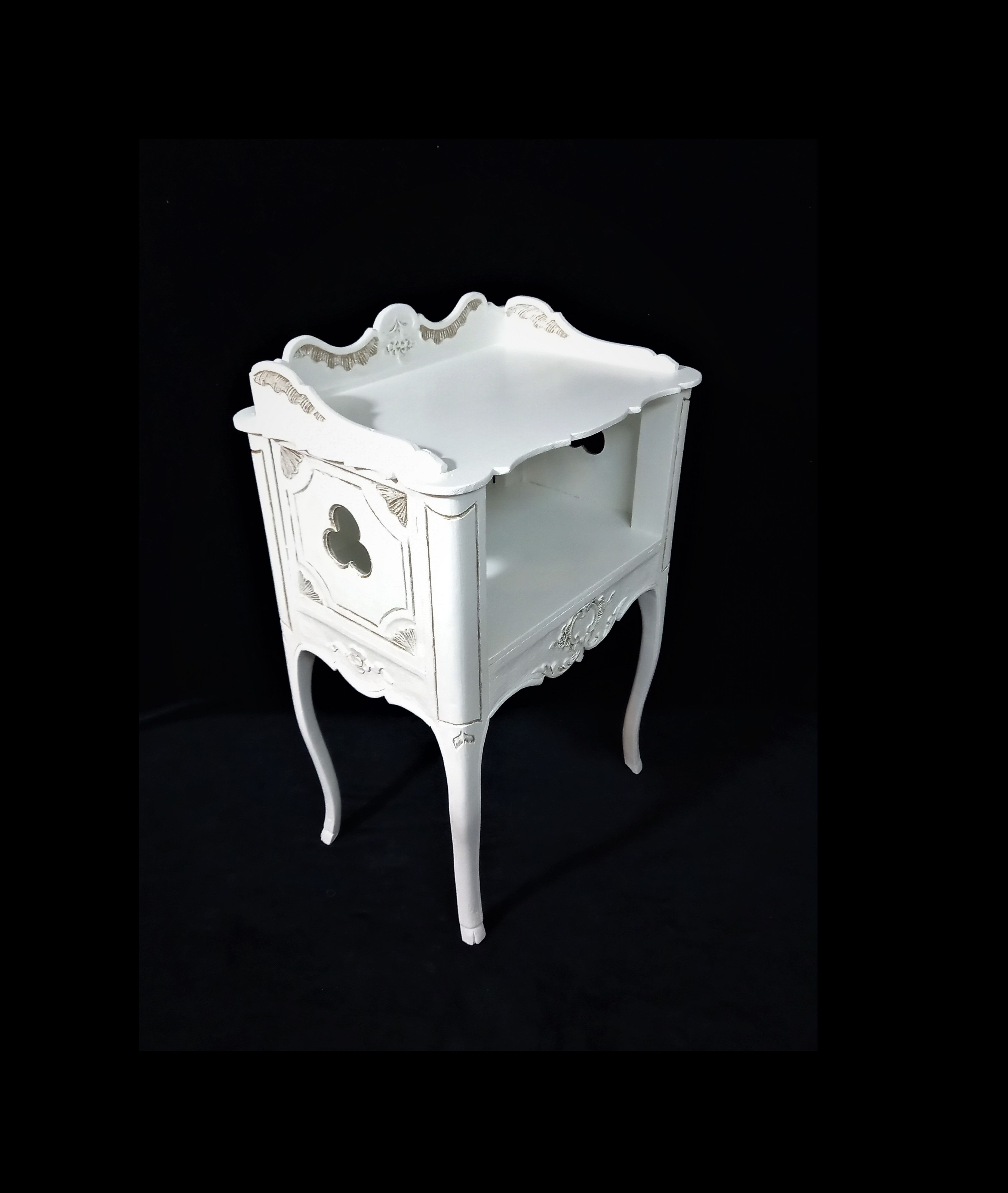 Old Louis XV Style Bedside Table in White and Gold
