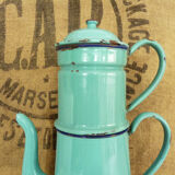 Old coffee maker in pastel blue enamelled sheet