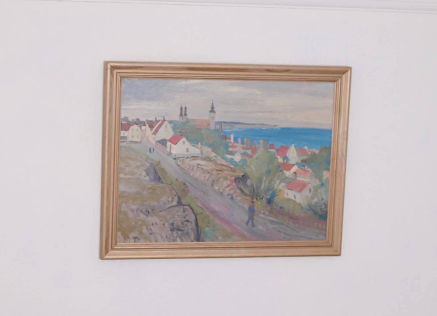 Original Swedish Oil on Panel – “Village Scene II” by E. R. Olsson – Signed