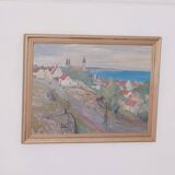 Original Swedish Oil on Panel – “Village Scene II” by E. R. Olsson – Signed