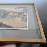 Watercolor signed 1949 framed magnifying glass