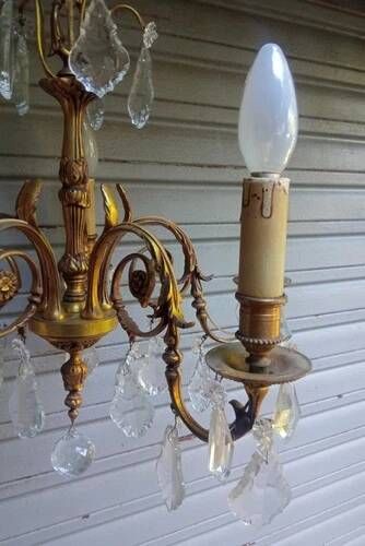 Antique gilded bronze and crystal chandelier with 5 lights / working condition l. gau?