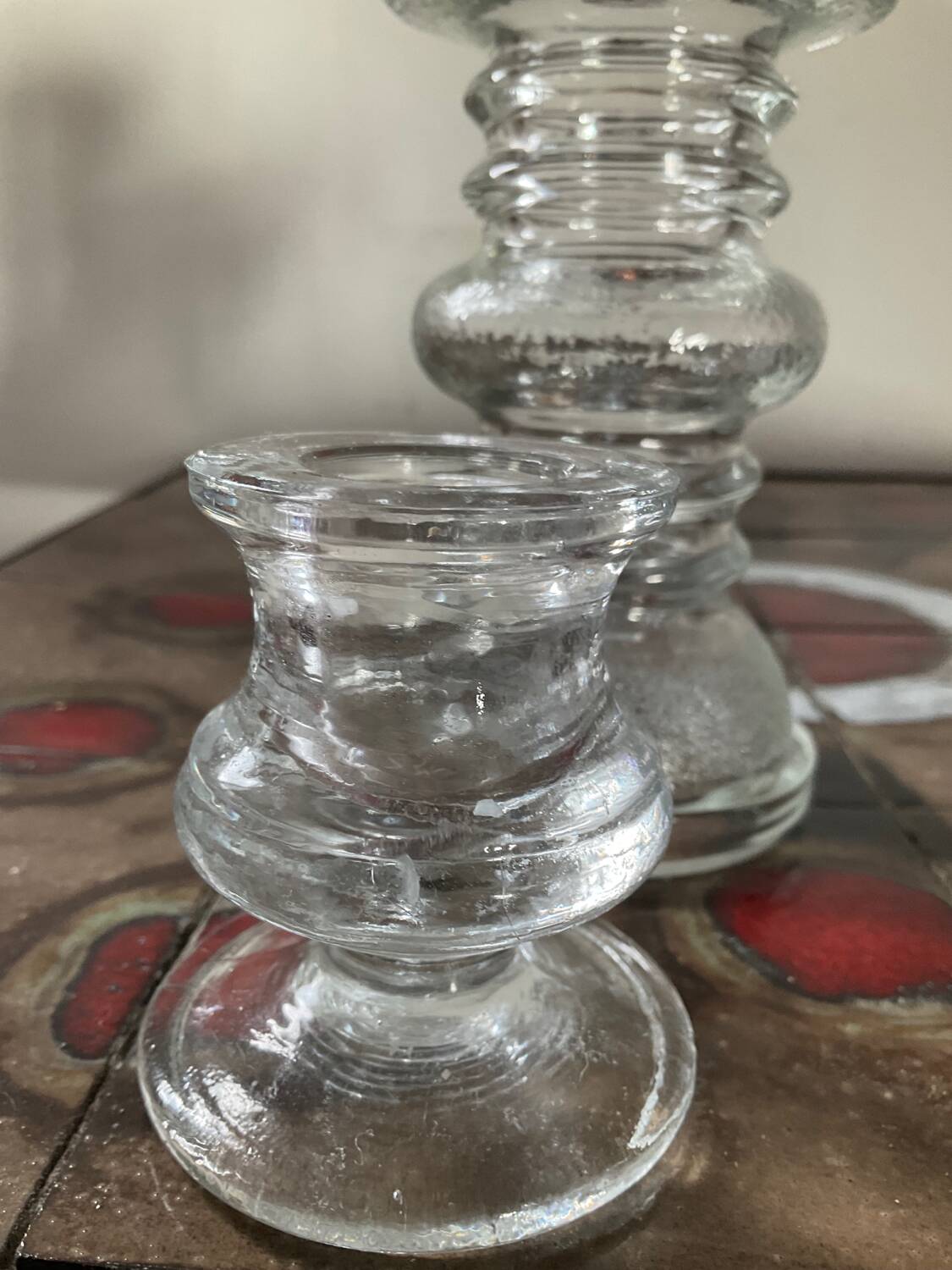 Trio of vintage molded glass candlesticks