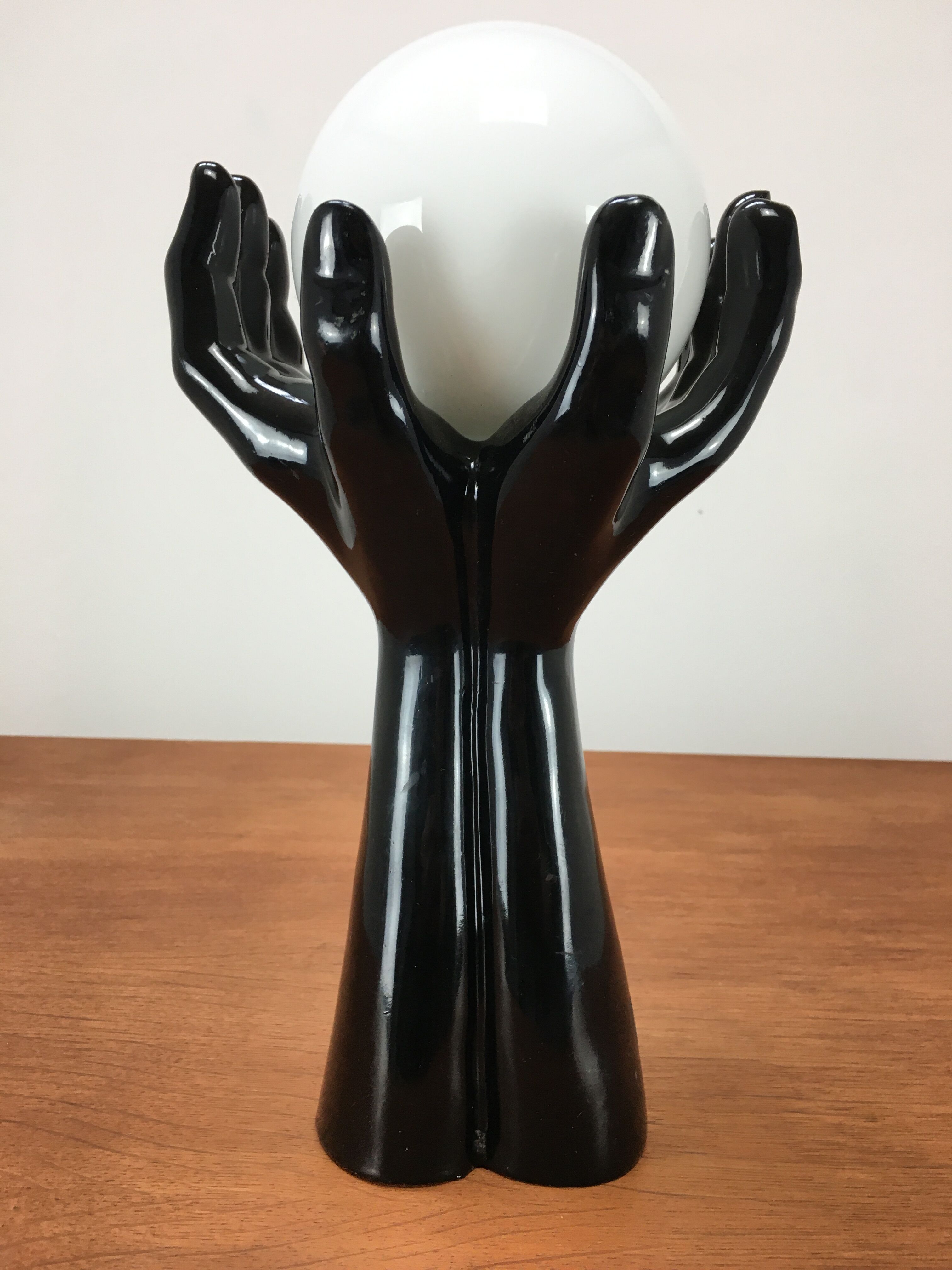Black hand lamp 70s and opaline globe