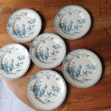 6 plates Gien Terre de Fer series "rooster"