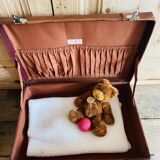 Fabric and leather suitcase