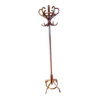 Coat rack on curved wooden stand, Baumann or Thonet style parrot