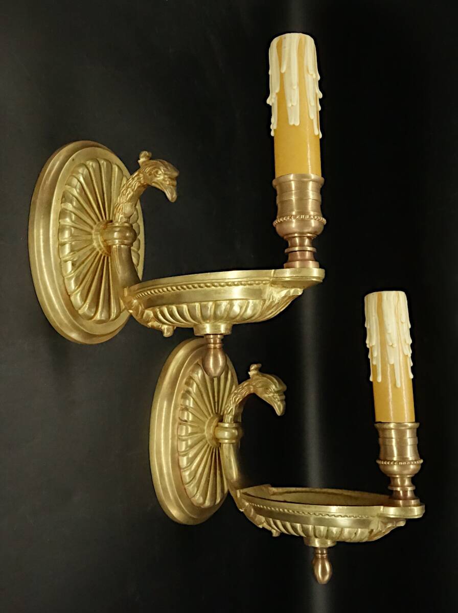 Pair of eagle head wall sconces in Empire style - bronze Lucien GAU, Paris