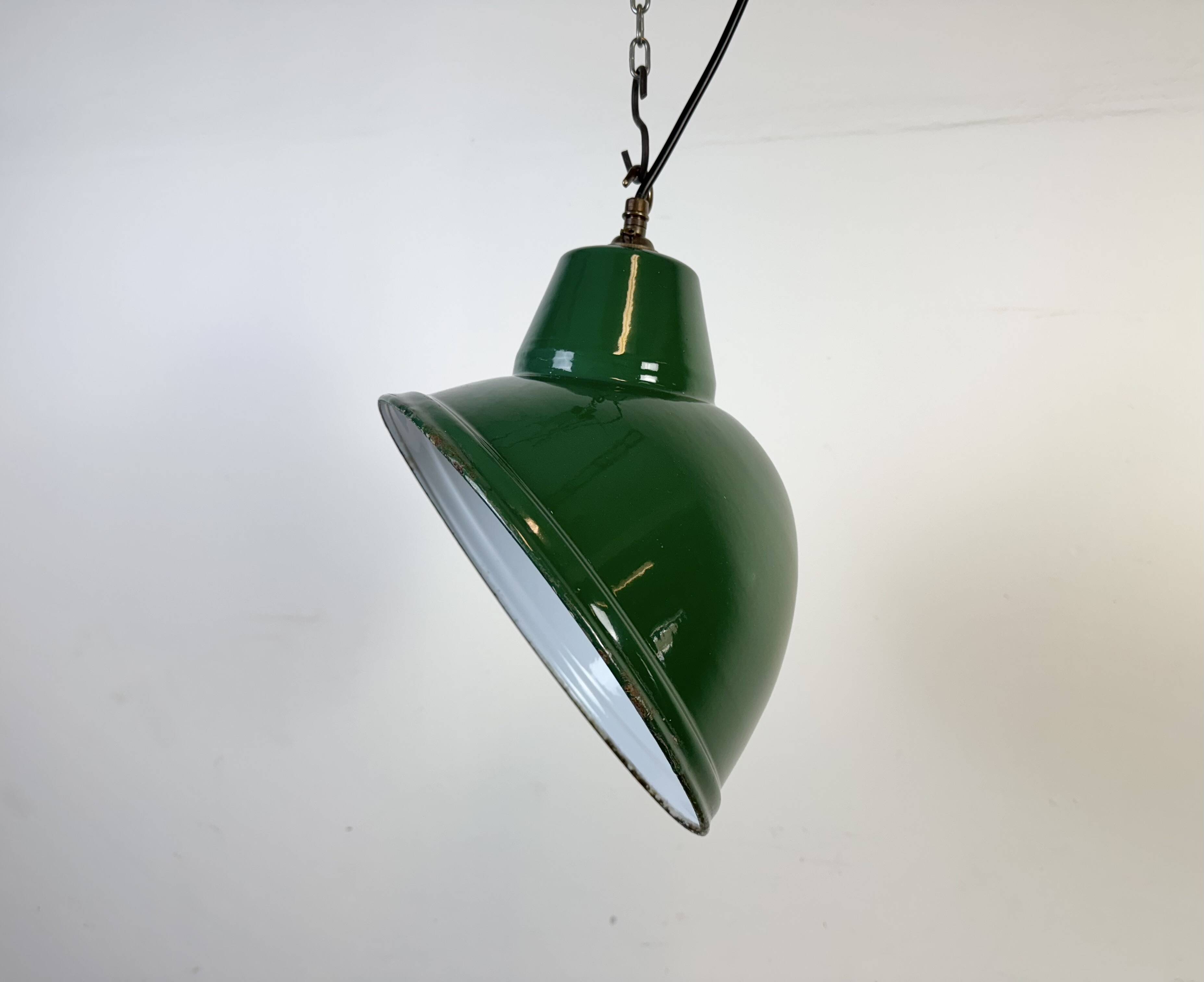 Industrial Green Enamel Factory Pendant Lamp, 1960s