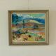 Huile sur panneau originale du milieu du siècle – « Paysage avec montagne »