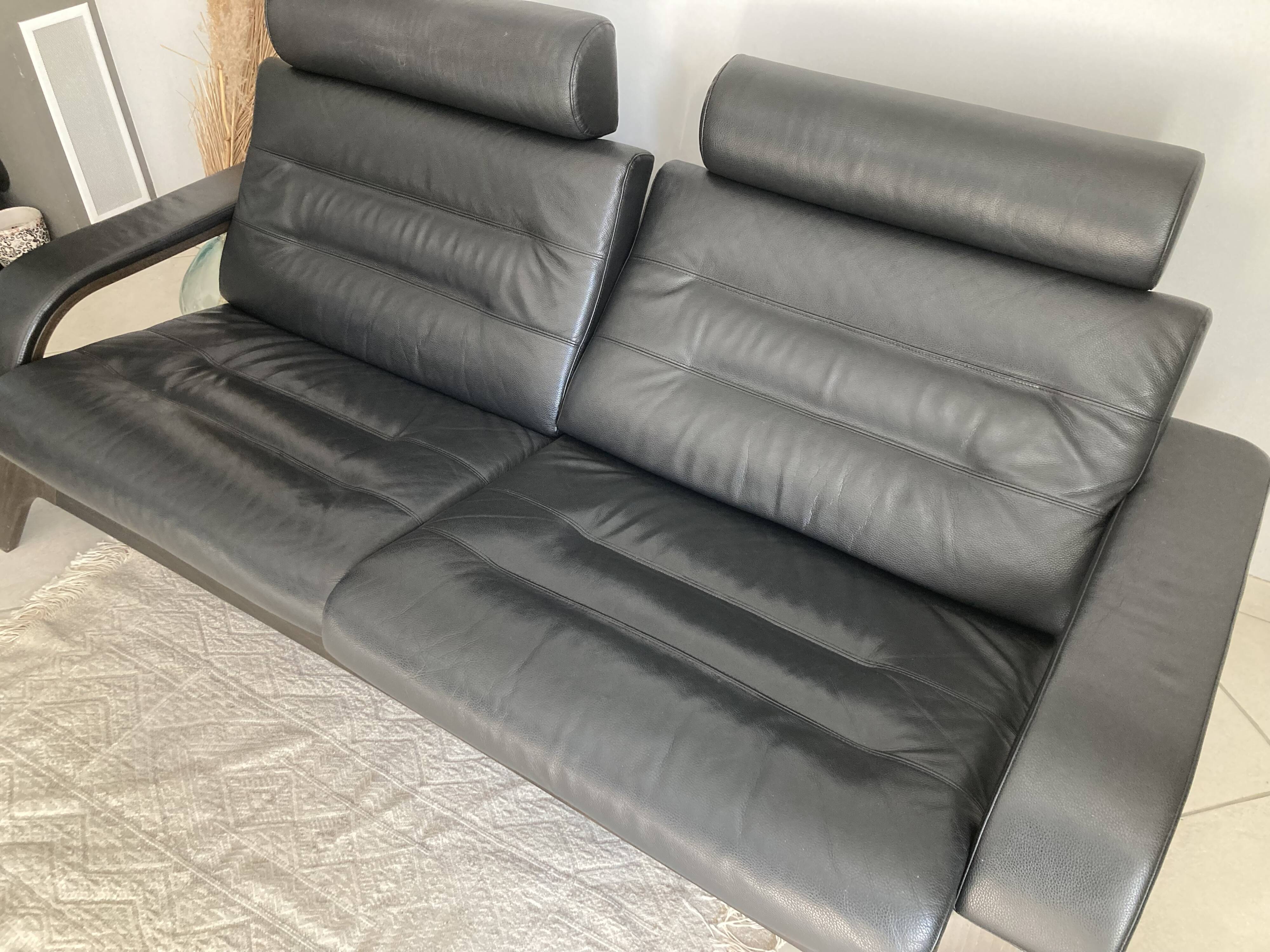 Black leather sofa Nova Roche Bobois