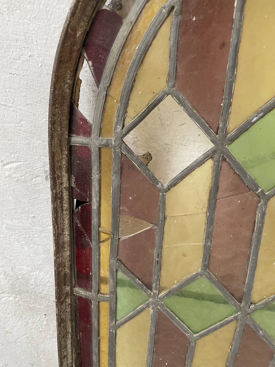 Old stained glass window in metal and glass 1900