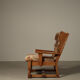 Brutalist oak lounge chair and ottoman in original goat hide, 1960s