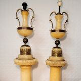 Pair of lamp on column in alabaster gilded brass frame