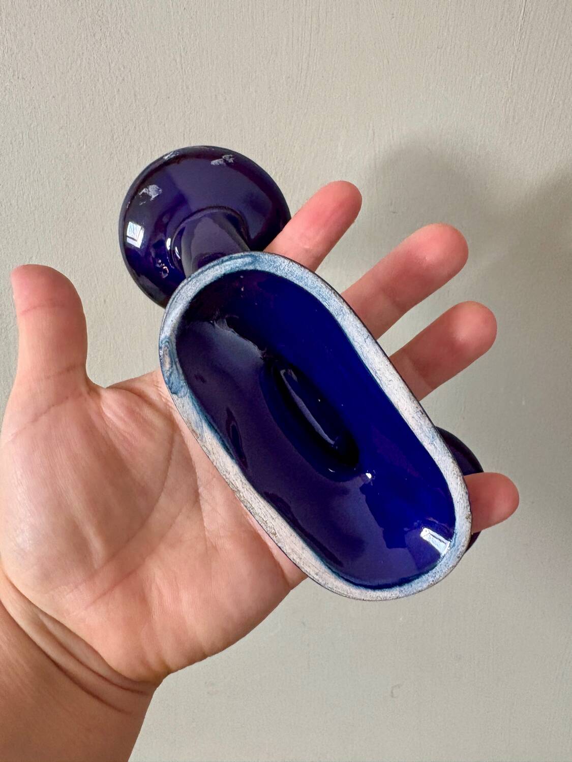 Set of 2 vintage blue and gold ceramic candle holders