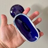 Set of 2 vintage blue and gold ceramic candle holders