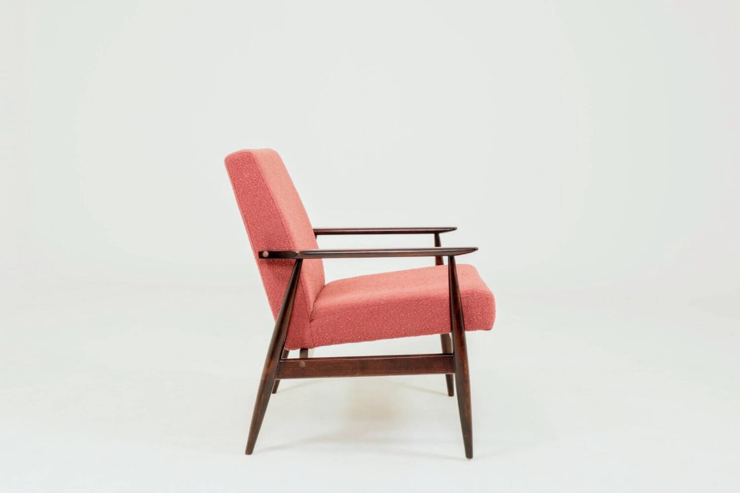Mid-century modern armchair raspberry bouclé H. Lis