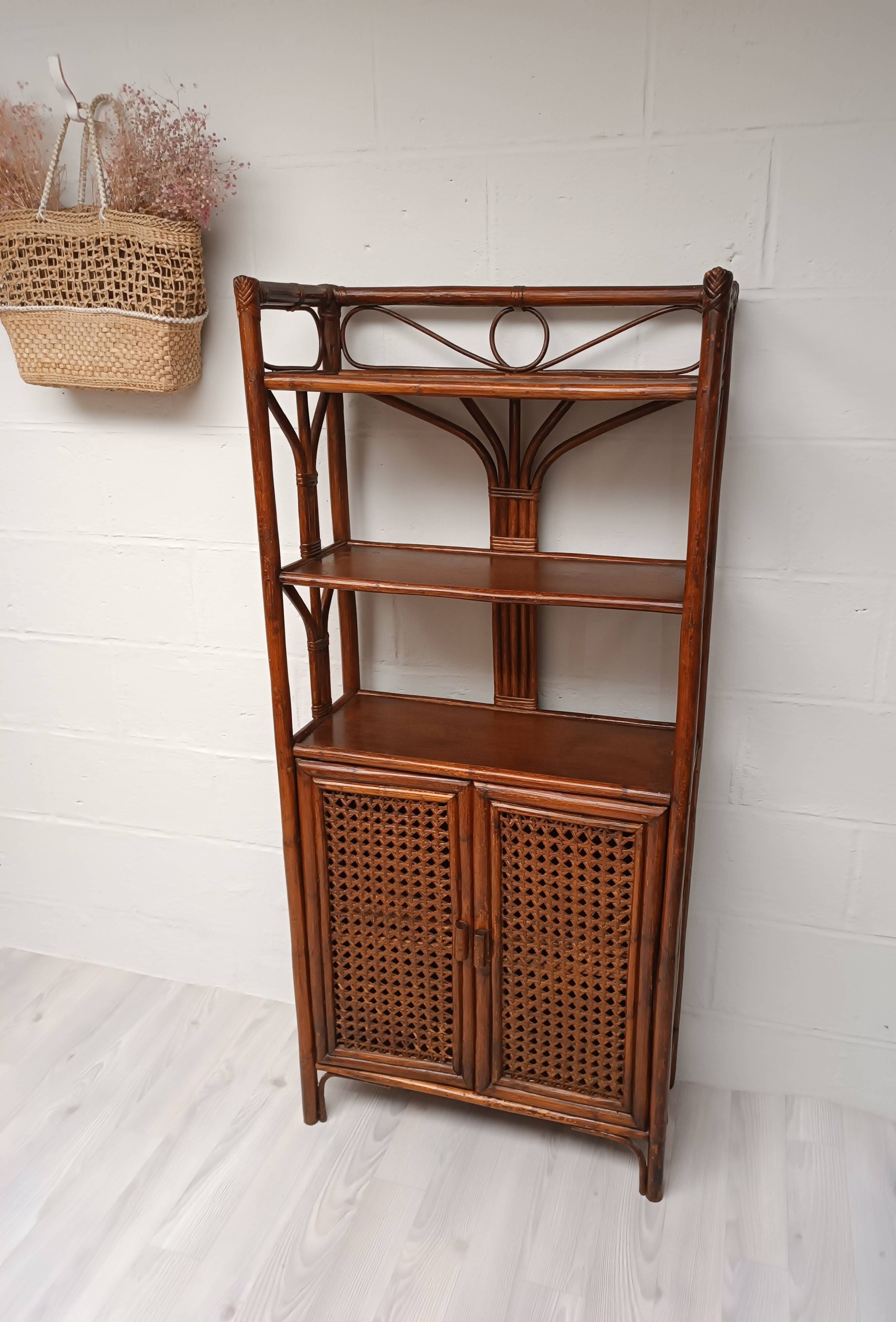 Vintage bamboo and rattan buffet library