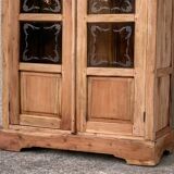 Parisian wardrobe in raw wood with engraved glass from 1920.