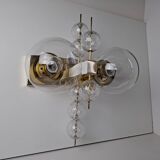 Applique murale tchèque en laiton et verre du milieu du siècle, par Kamenický Šenov, années 1970