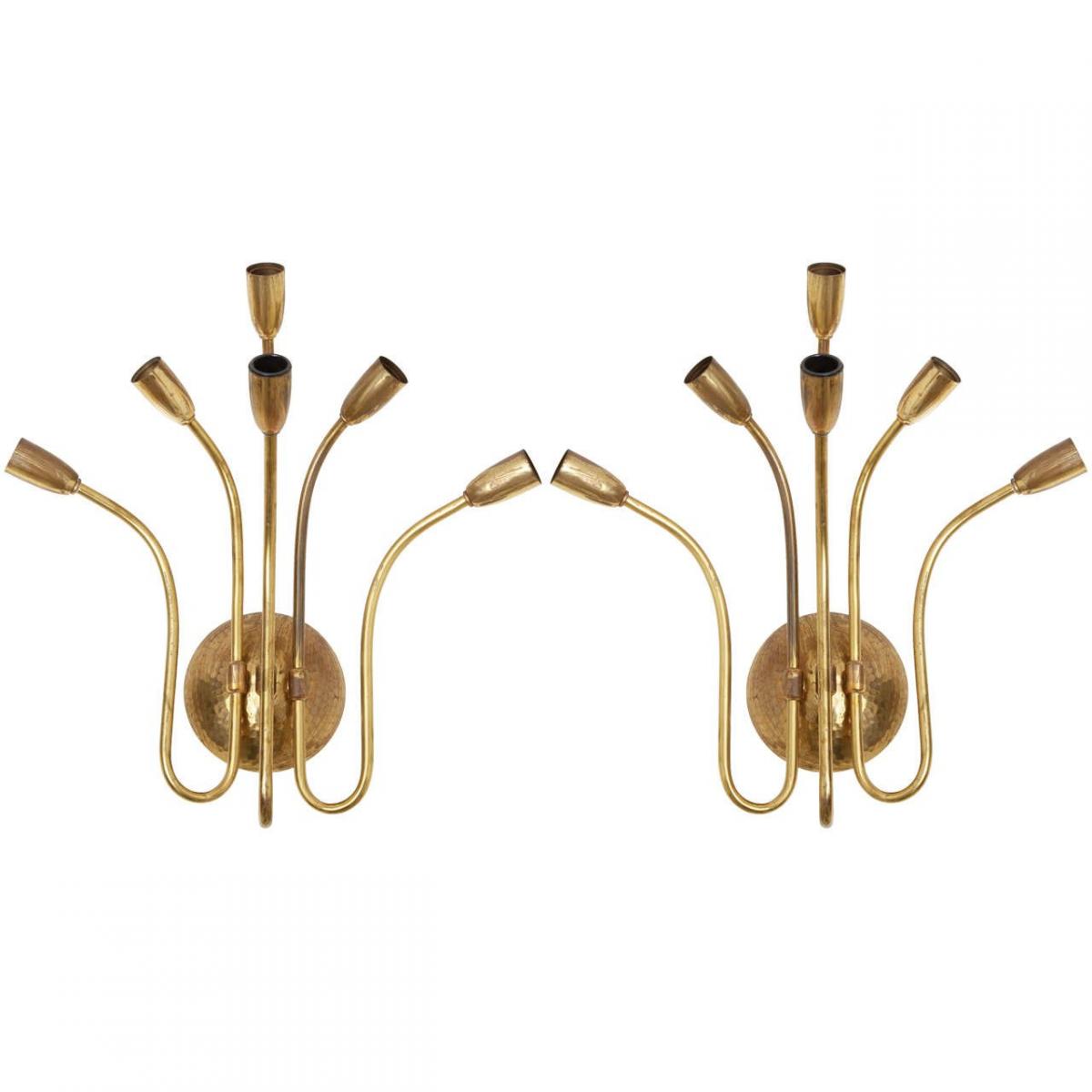 Sputnik chandelier 6 arm brass hammered 1950 s