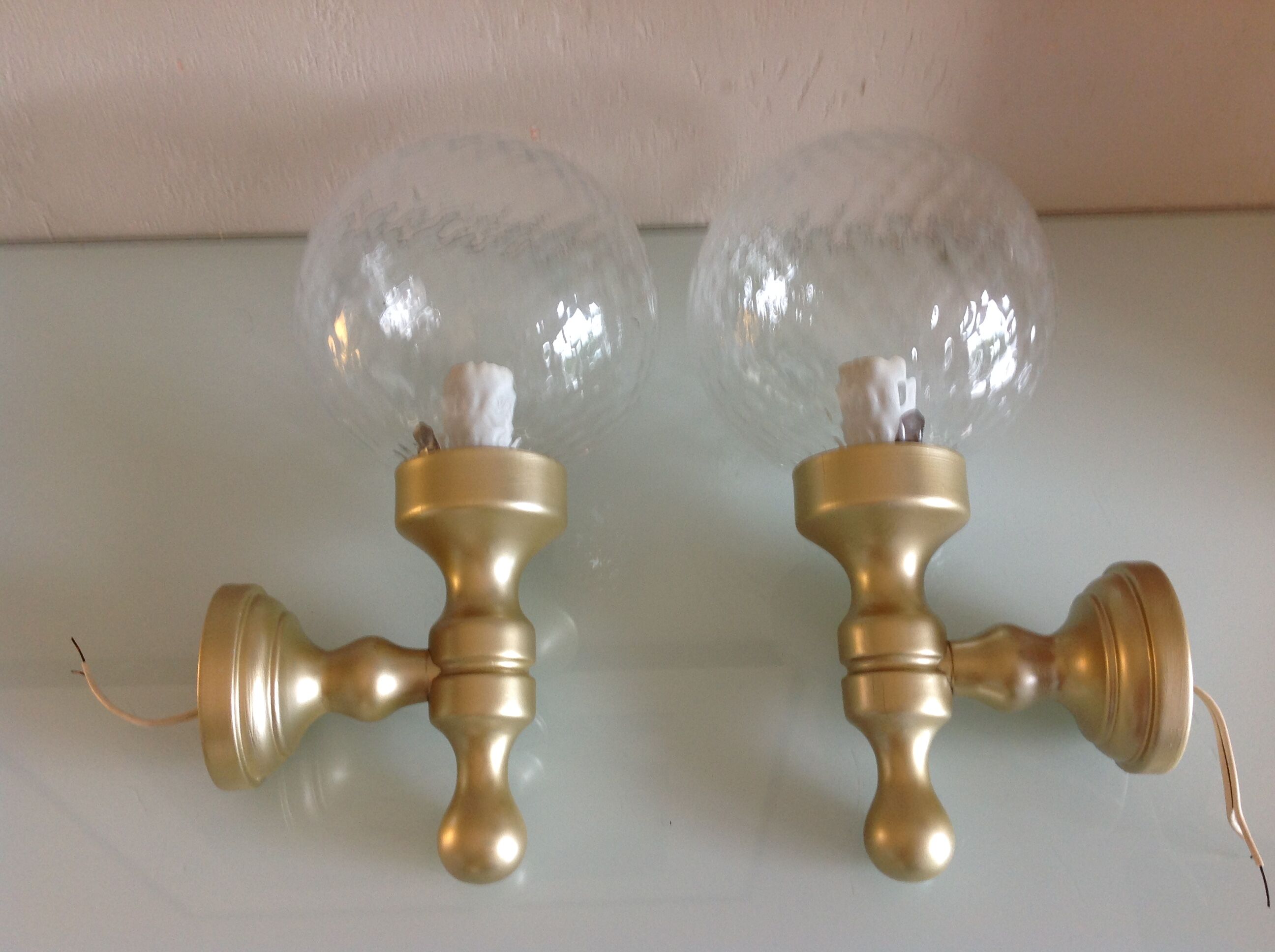 Pair of glass and gilded wood globes /vintage 60-70