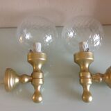 Pair of glass and gilded wood globes /vintage 60-70