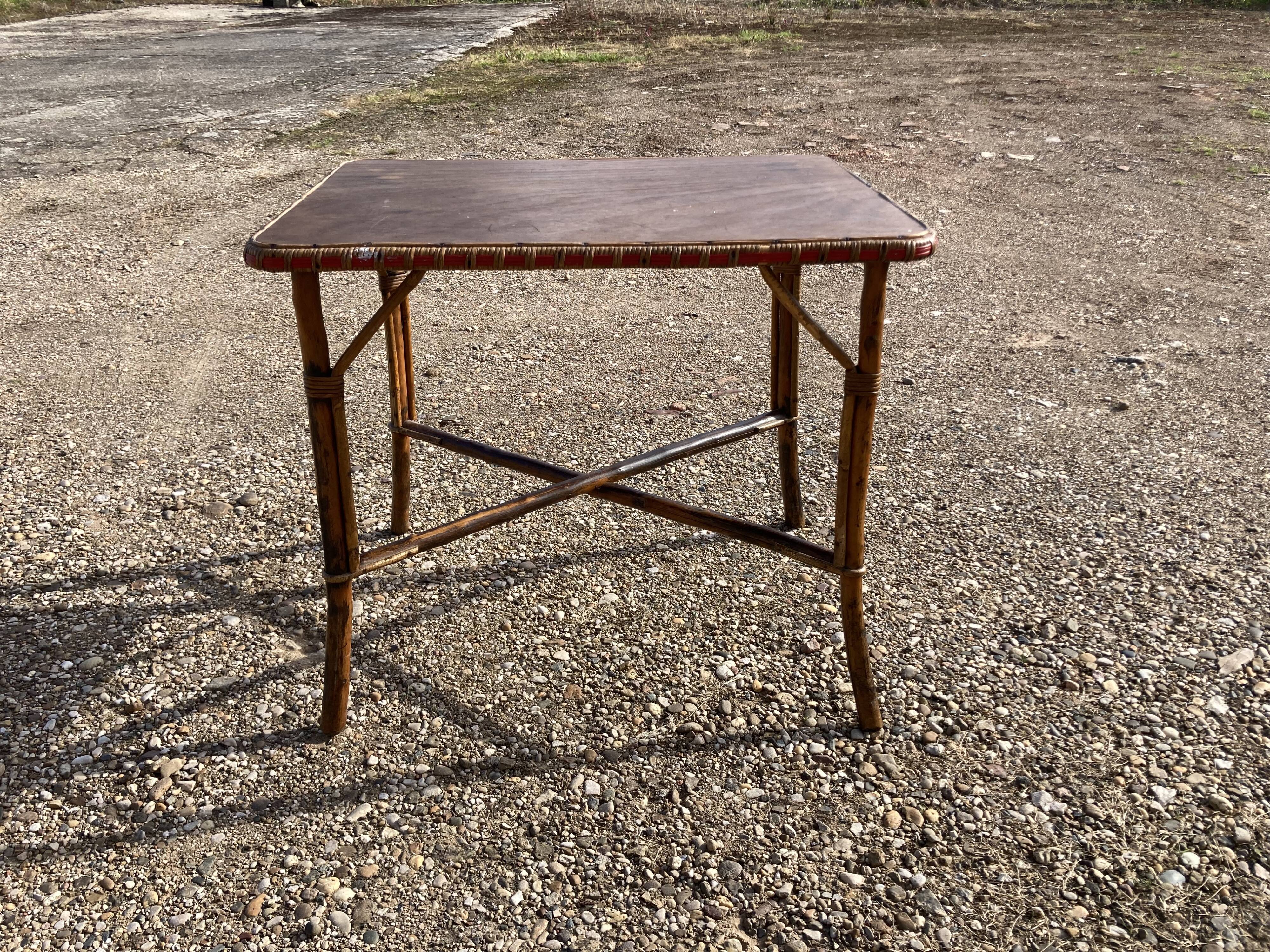 Wooden and wicker table