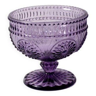 Godinger Purple Amethyst Pressed Glass Pedestal Bowl – Vintage USA 2000s