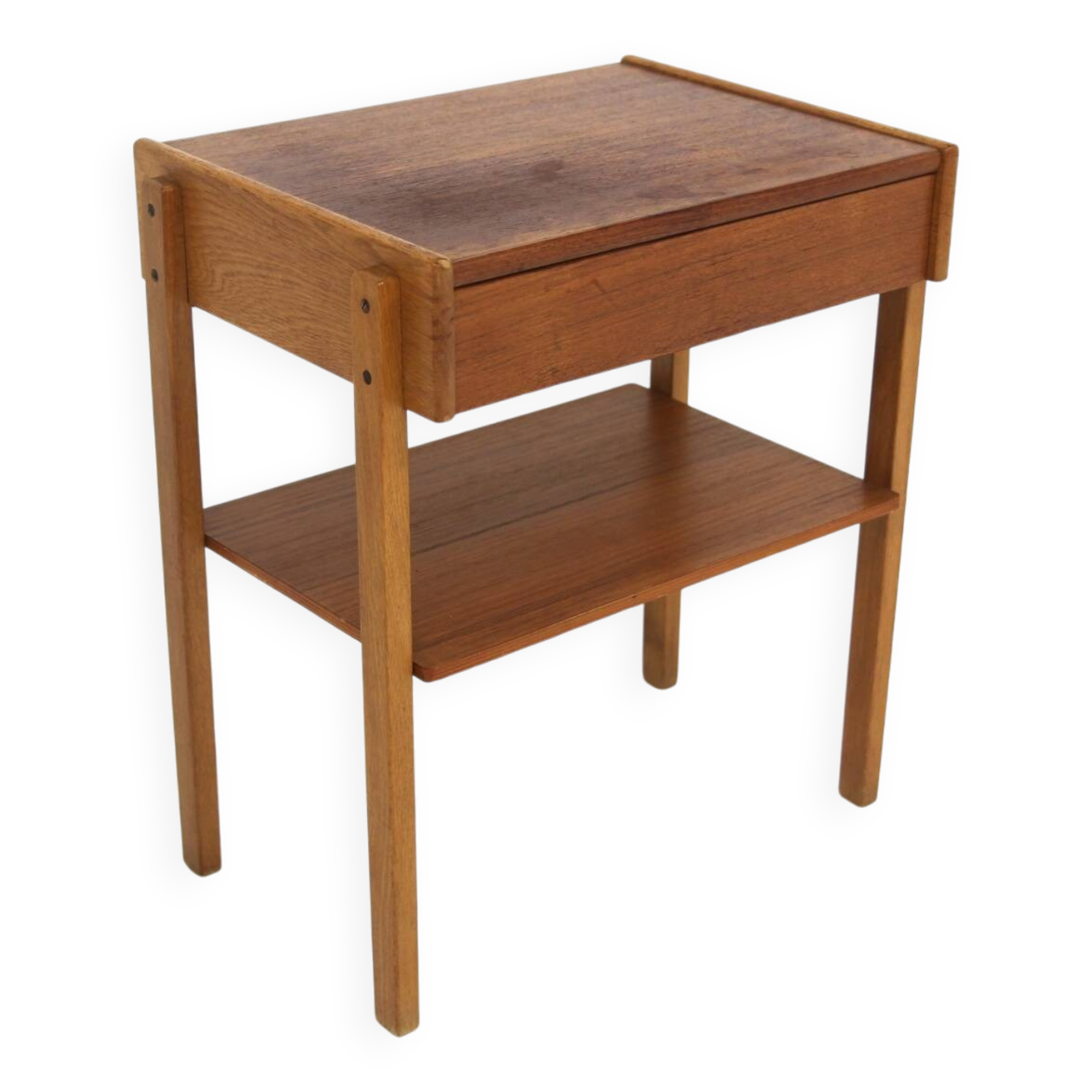 Table de chevet scandinave en teck et en chêne, Suède, 1960