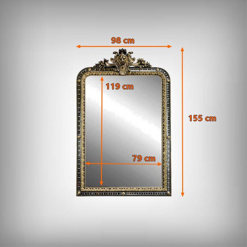 Large Mirror with Parcloses in Gilded and Blackened Wood, Napoleon III Style –