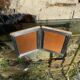 Photo doors in silver metal Alpaca with two old shutters