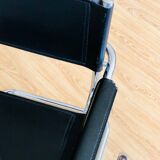 Pair of tubular armchairs in metal and leather Style Marcel Breuer