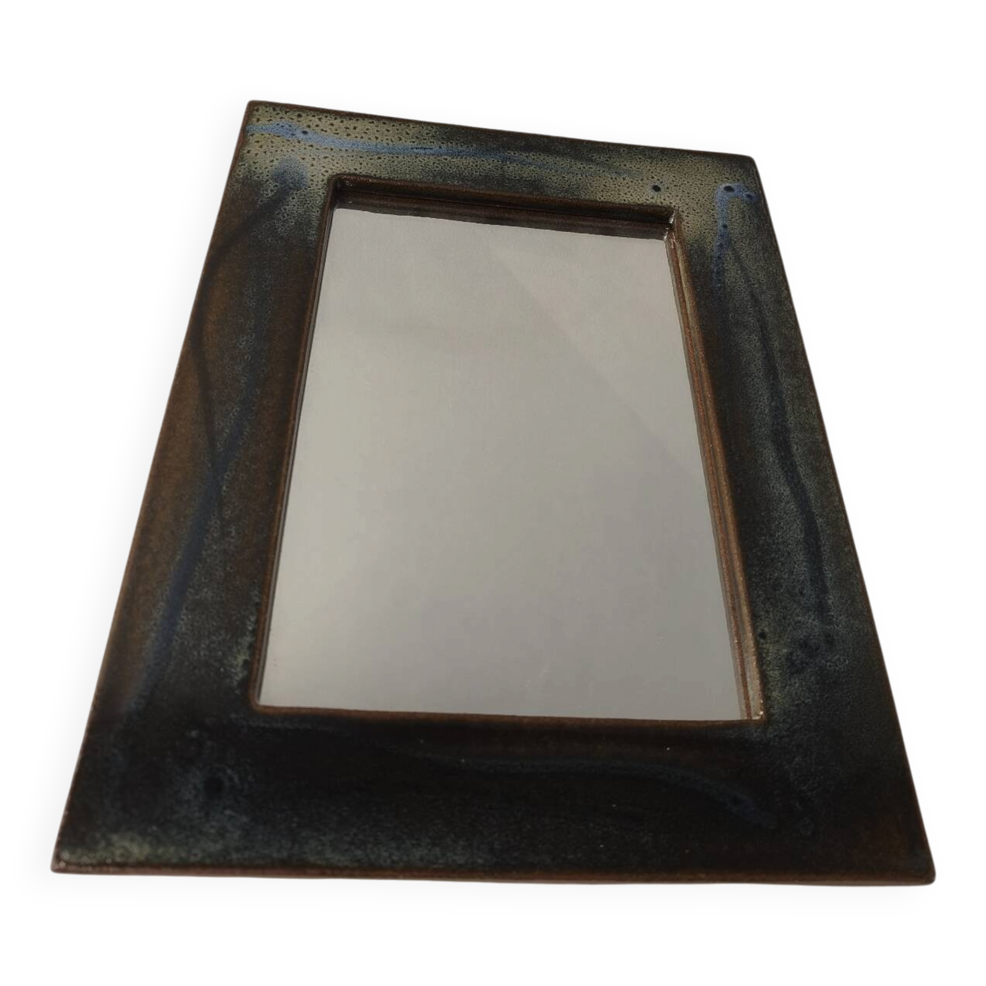 Vintage Enamelled Ceramic Mirror – Atelier de la Bâtisse (1960s)