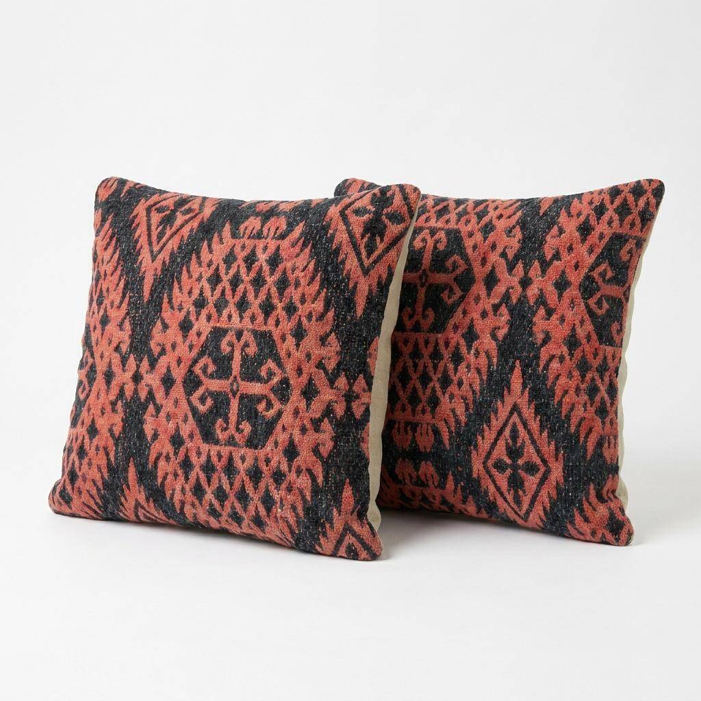 Set of 2 vintage kilim cushion covers 41x41 cm